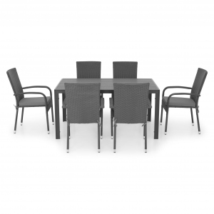 Set mobilier gradina, PRESLEY/ENCORE, 6 scaune si masa dreptunghiulara mica, negru