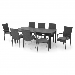 Set mobilier gradina, PRESLEY/ENCORE, 8 scaune si masa dreptunghiulara mare, negru