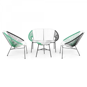 Set mobilier de gradina, Corfu, rata sintetic, verde/negru/alb