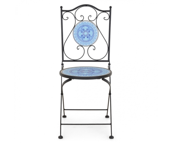 Set mobilier terasa Florals, 2 scaune pliabile si masuta, Albastru/ Negru