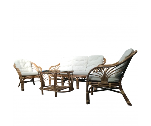 Set mobilier de terasa Debora, ratan natural, maro/alb