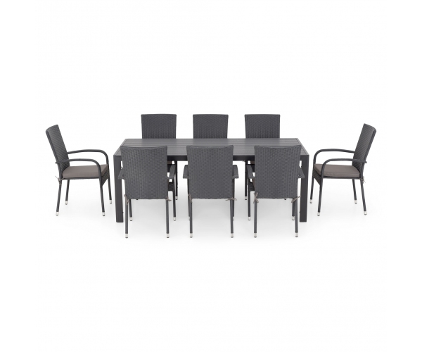 Set mobilier gradina, PRESLEY/ENCORE, 8 scaune si masa dreptunghiulara mare, negru