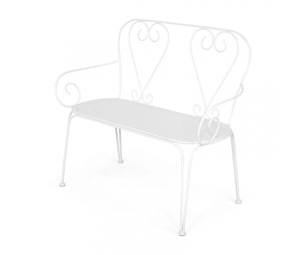 Set mobilier de gradina, Heart, 4 scaune, bancheta si masa ovala, alb