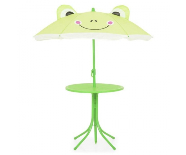 Set mobilier gradina copii, Frog, 2 scaune, masuta si umbrela, verde