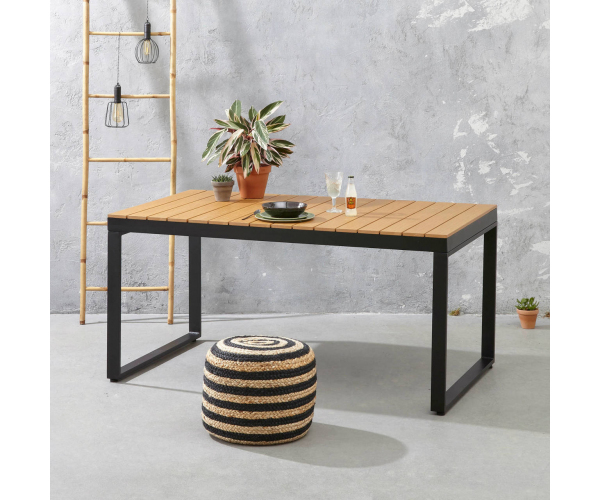 Masa de terasa, Marisa, metal+lemn, 90x180 cm, natur/negru