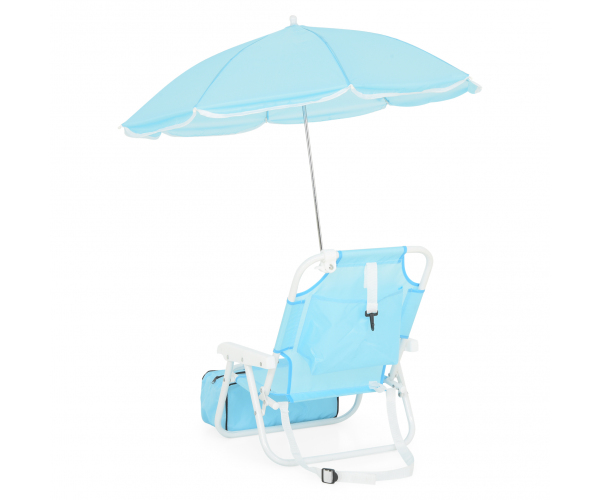 Scaun cu parasolar si geanta frigorifica KIDS BEACH L.37 l.28 H.45 albastru