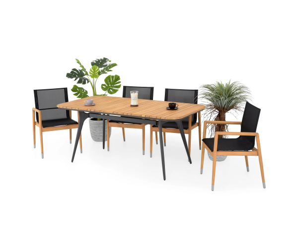 Set mobilier gradina, 4 scaune + masa, MENORCA, natur/negru
