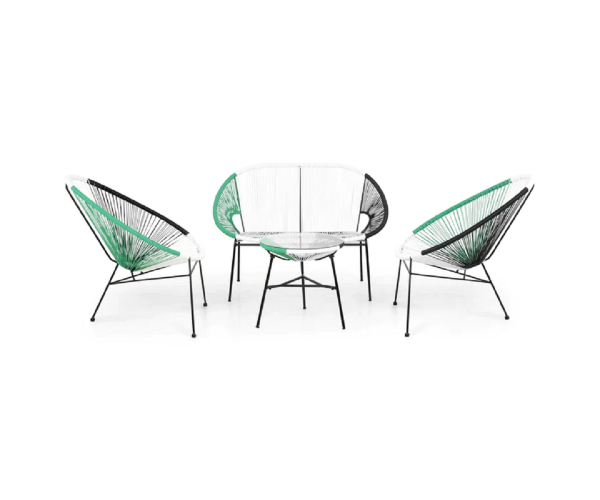 Set mobilier de gradina, Corfu, rata sintetic, verde/negru/alb