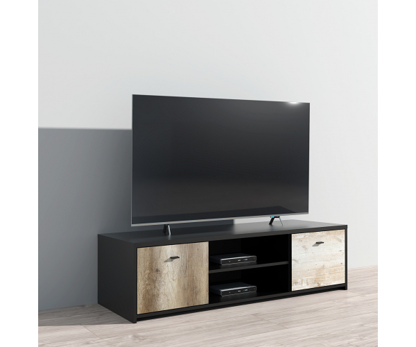 Comoda TV, Sanne, 136 x 39 x 52.1 cm, negru/natur