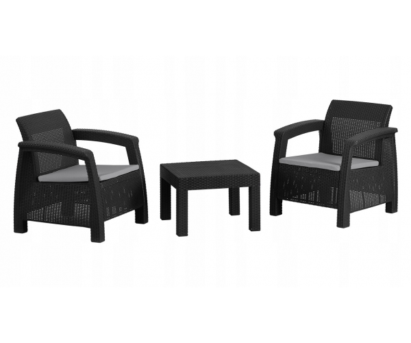 Set mobilier de gradina Panay 2 persoane Negru/Gri- rece